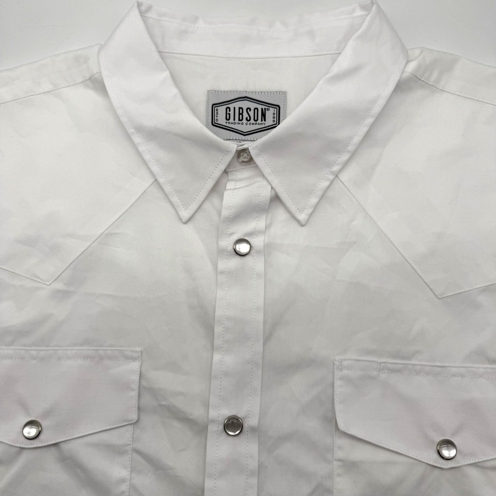 Gibson‎ Men's Short Sleeve Solid White XXL 2XL Button Up Pearl Snap Casual Shirt
